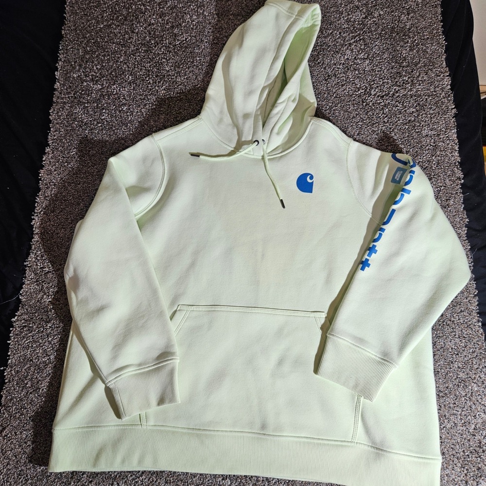 Carhartt Womens 3X Relaxed Fit Midweight Logo Sleeve Hoodie Lime Green 10279 NWT